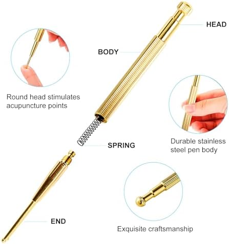 4PCS Massage Tools Acupuncture Pen Self Massage Gua Sha Pointing Pen with Silver Stainless Steel Ear Point Acupuncture Pen with Gold Double Headed Ear Massage Pen - Image 4