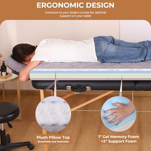 3.2 Inch Lash Bed Topper Set,Gel Memory Foam Massage Bed Topper, Waterproof Fluffy Pillow Top Cover for Spa Esthetician Wax,Includes Grey Massage Table Toppe & Face Rest Cover - Image 2