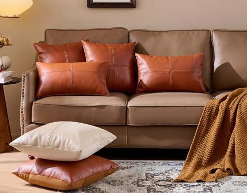 Full Grain Leather Throw Pillow Cover (18" x 18") (Brownish Orange) - Image 6