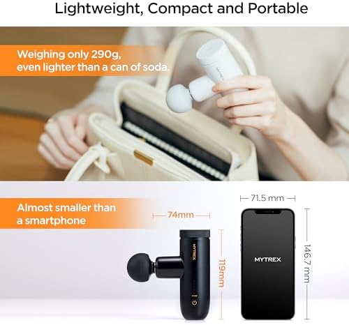 MYTREX REBIVE MINI XS 2 Mini Massage Gun, 6 Stroke & 5 Speed Levels, 285g Portable Handheld Massager with 5 Attachments, USB Rechargeable, Gift for Men & Women (White) - Image 7