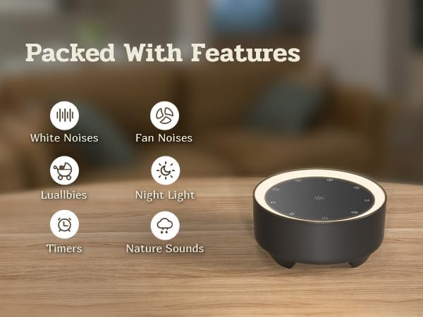Kipcush White Noise Machine for Sleeping, Baby & Adults, High-Fidelity Non-Looping Sounds, Sleep Sound Machine with Dimmable Night Light, USB Powered, Memory Function, Home, Nursery & Travel - Image 3