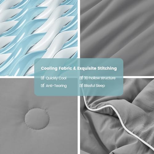 Cozy Bliss Seersucker Cooling Comforter Queen Size, Q-Max 0.45 Reversible Lightweight Cooling Blanket, Breathable Silk Smooth Summer Bedding Quilt for Hot Sleepers Night Sweats Dark Grey - Image 6