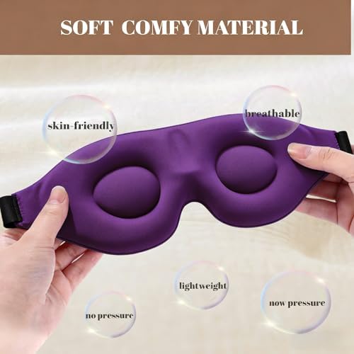 Sleep Mask for Women Men Comfortable Blockout Soft 3D Padded Eye Mask for Sleeping Side Sleeper Friendly Purple - Image 3