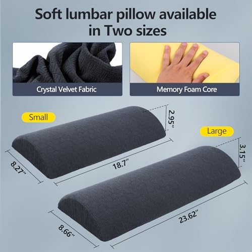Cozyhealth - 2.95" H*18.7" L - Soft Small Lumbar Pillow for Sleeping, Memory Foam Back Lumbar Support Cushion for Lower Back Pain Relief Bed Waist Sleep Support Pillow for Side, Back(Dark Grey, Small) - Image 5