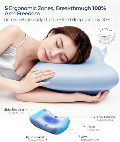 Kayfia Cervical Neck Pillow Side Sleeper Pillow for Neck Pain Relief, Bule - Image 5