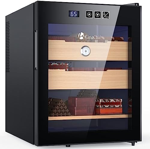 KingChii 48L Electric Cigar Humidors with Temperature Control System, Cigar Cabinet with Spanish Cedar Wood Shelves & Hygrometer, Father Day Gifts for Men (3 Layers 350 Capacity) by KingChii