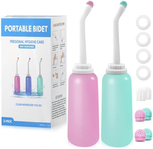 Peri Bottle Postpartum, RUFCRIL 2-Pack 500ml Bidet Bottle, Upside Down Peri Bottle, Boilable TPE, Travel Bag, for Perineal Care, Hemorrhoid Care, Feminine Cleansing & Baby (Pink/Green) by RUFCRIL