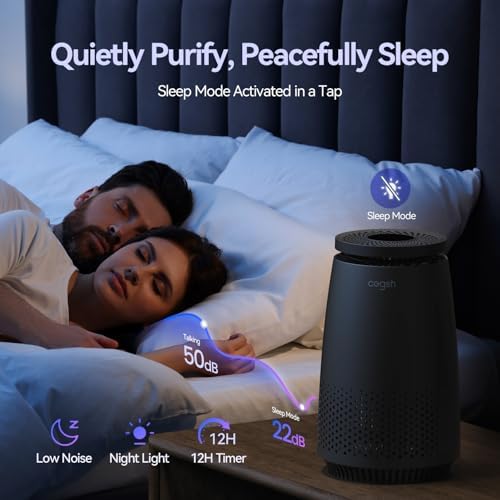 Air Purifiers for Home Bedroom, 3-in-1 HEPA Filter for Pets Dander Dust Pollen Smoke Odors, Quiet Air Cleaner with Sleep Mode, 12H Timer, Night Light, Aromatherapy, Safety Lock, Black - Image 4