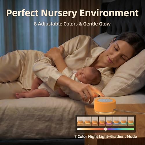Kipcush White Noise Machine for Baby & Adults, 30 Soothing Sounds, Soft Non-Glare Nursery Lamp, 8 Color Night Lights, Memory Function (Angel V3 Orange, Standard) - Image 4