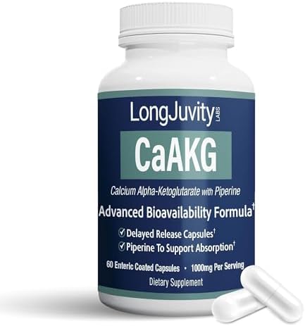 LongJuvity Calcium Alpha-Ketoglutarate Time Release AKG Supplement (1,000mg Per Serving) - Gut Health, Bone Health, Anti Aging & Longevity - Independently Lab Tested (60 Enteric Coated Capsules) by LongJuvityLabs
