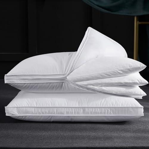 Three Geese Adjustable Layer Goose Feather Pillow,Assemblable Bed Pillow,100% Soft Organic Cotton Cover,Good for Side and Back Stomach Sleeper, Queen Size,Packaging Include 2 Pillows by ThreeGeese