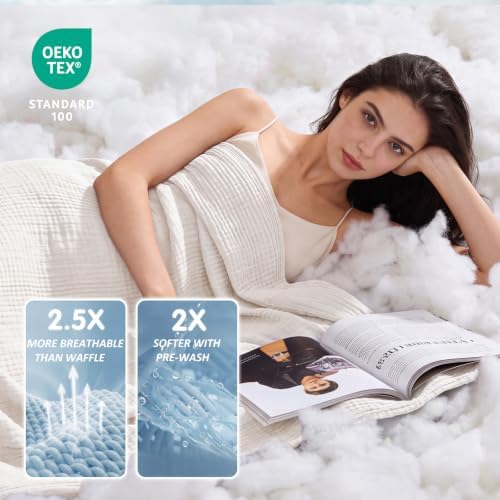 EMME Cotton Muslin Twin XL Blanket Breathable Gauze Soft Lightweight Adults Gifts for Women (White,66"x90") - Image 3