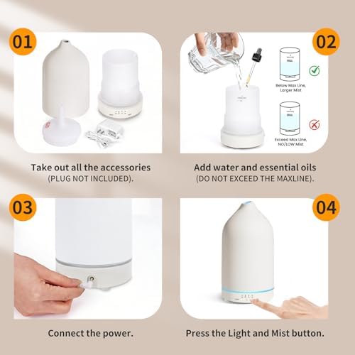 URPOWER 180mL Ceramic Essential Oil Diffuser Aromatherapy Diffuser for Home - Image 7