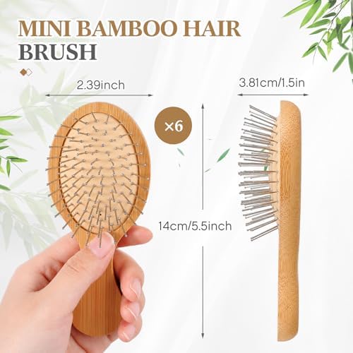 FoldTier 6 Pack Mini Bamboo Hair Brush with Metal Bristles - Image 2