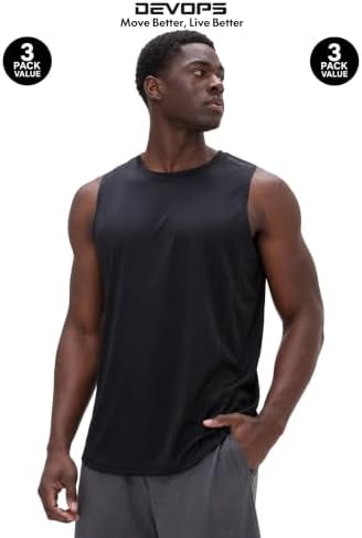 DEVOPS 3 Pack Sleeveless Men's Muscle Shirts Dry Fit Tank Top Gym - Image 6