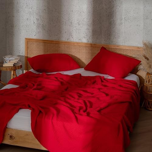Muslin Blanket - Pure 100% Turkish Cotton Airy Soft Light Versatile Gauze Throw Blanket for Bed, Couch, Sofa (Red, King Size (95" x 110" inch)) - Image 3