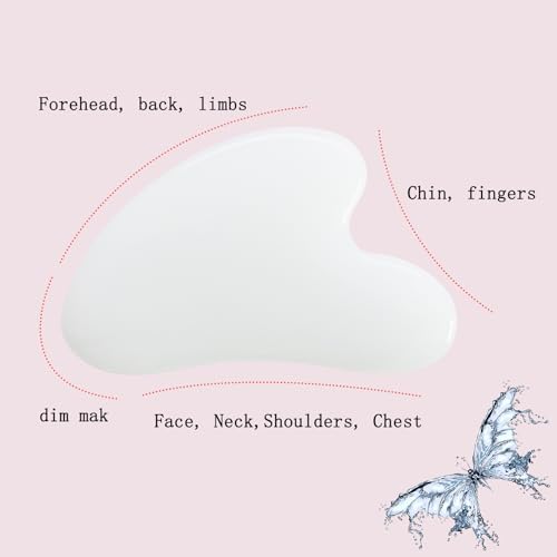 Gua Sha Jade Stone Gua Sha Massage Tool, Guasha Tool for Face and Body Skin Massage. Tools for SPA Acupuncture, Pink Stone for Body Face Neck and Eye, Skin Care Gift for Woman (White) - Image 5