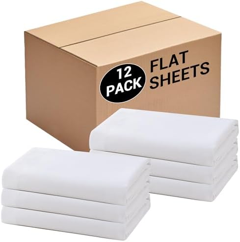 Bulk Twin Flat Sheets Only, White 12 Pack Quick Sort Top Bed Sheet, Color-Coded Hem Threads, Wrinkle-Free Shrinkage Durable Microfiber Hotel Motel Airb&bs Essentials for Hosts, 66"x96" by Culve