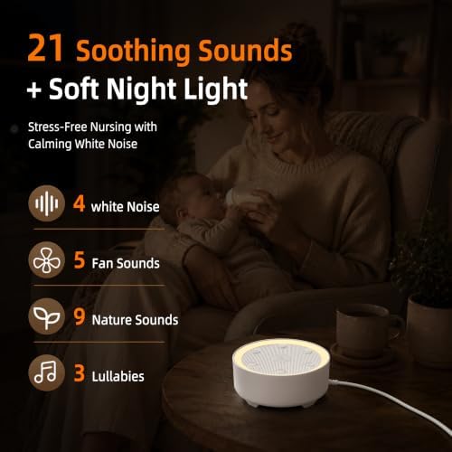 Kipcush White Noise Machine for Sleeping, Baby & Adults, High-Fidelity Non-Looping Sounds, Sleep Sound Machine with Dimmable Night Light, USB Powered, Memory Function, Home, Nursery & Travel - Image 3