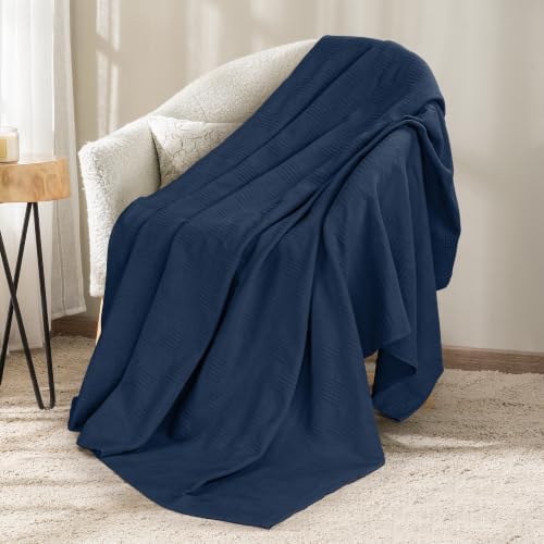 Utopia Bedding 100% Cotton Thermal Blanket Navy Throw, 50x60 Inches by UTOPIABEDDING