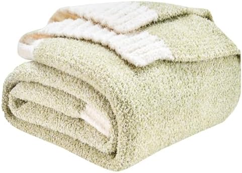 CozeCube Reversible Knitted Throw Blanket, Sage Green White Melange 60"x80" by CozeCube
