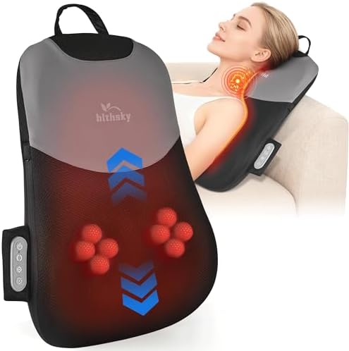 Neck and Back Massager with Heat, Rolling Up and Down Shiatsu Back and Neck Massager with Heat, 4D Kneading and Car Adapter for Home, Office and Car use, Gifts for Men and Women by hlthsky
