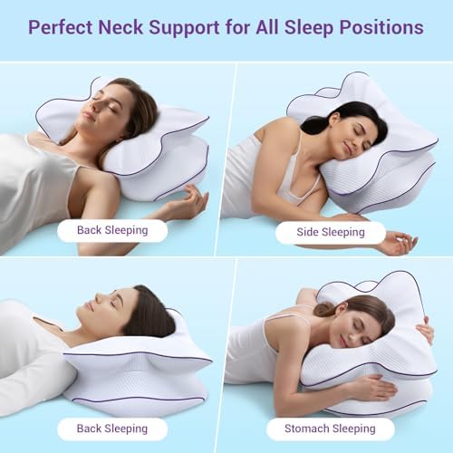 AZBESTPRO Memory Foam Cervical Pillow for Neck Support & Pain Relief, Butterfly Ergonomic Design – 24×15.75×5.7 Inches, Removable 100% Polyester Pillowcase, Suitable for Side & Back Sleepers (Purple) - Image 6