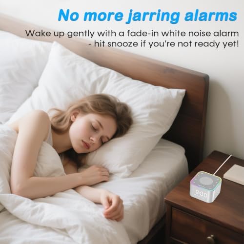 2-in-1 Sound Machine Alarm Clock: 30 Non-Looping Sounds, Compact, White - Image 4