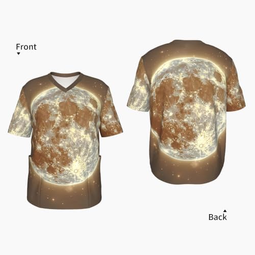Men's Scrub Top,V-Neck Spill Wrinkle Resistant,3 Pockets-Moon Phase Pattern (2) - Image 4