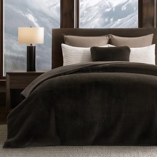 EVERGRACEHOME Faux Chinchilla Fur Throw Blanket, 72"x90", Espresso Mink by EVERGRACE