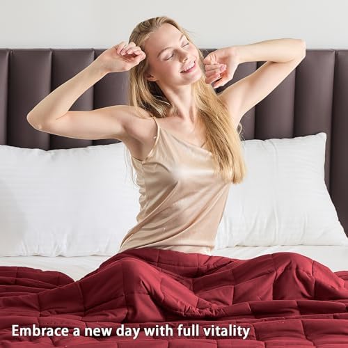 yescool Weighted Blanket for Adults (17 lbs, 48" x 72", Red) Cooling Heavy Blanket for Sleeping Perfect for 110-130 lbs, Twin Size Breathable Blanket with Premium Glass Bead, Machine Washable - Image 4