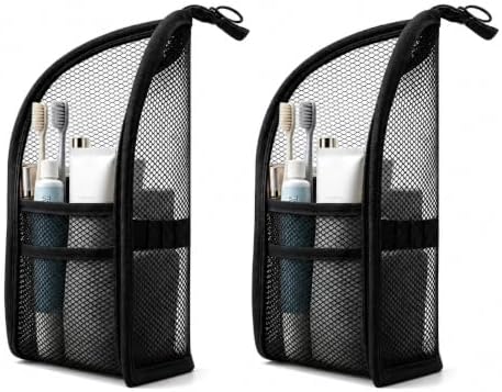 Standing Toiletry Bag,Portable Foldable Hanging Travel Organizer with Zipper and Loop,Mesh Large Capacity Cosmetic Waterproof Bag for Bathroom,Suitcase Packing,Toiletries,Makeup,Skincare (2PC，Black) by Unknown