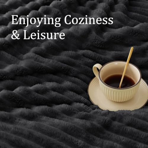 BEDELITE Ribbed Twin Blanket for Couch & Bed, Black, 66"x90" - Image 5