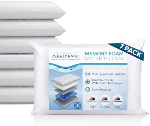 Mediflow Water Pillow Memory Foam re-Invented with Waterbase Technology - Clinically Proven to Reduce Neck Pain & Improve Sleep Quality. (7 Pillows) by TheWaterPillowbyMediflow