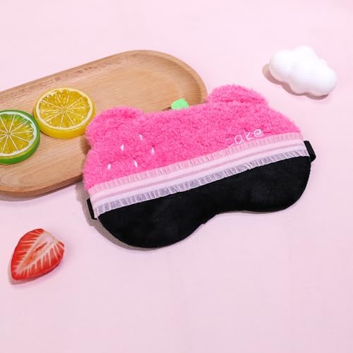 PERFECTSIGHT Sleep Eye Masks, Cute Bear Plush Sleep Eye Cover Lightweight Adjustable Eyeshade Faux Fur Mask Cover for Women Men Kids Sleep Travel Nap, Rose Pink Cake - Image 5