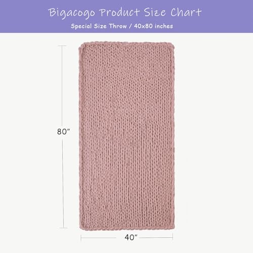 Bigacogo Chunky Knit Throw Blanket for Couch, 40x80 inches, Dusty Pink - Image 2