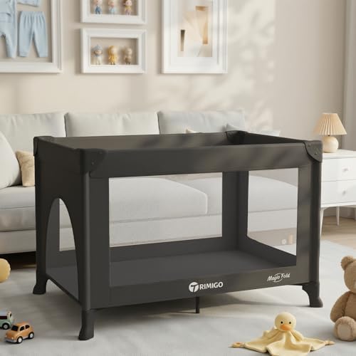 Portable Baby Playard& Playpen with Mattress, Travel Crib, Black by Trimigo