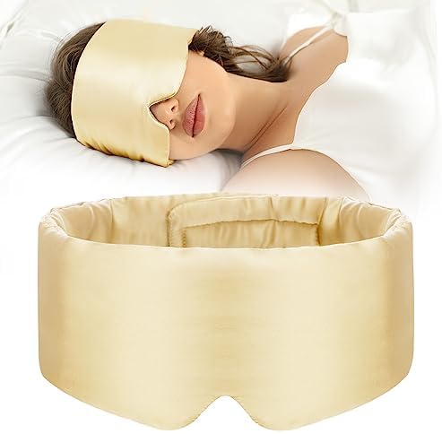 SECZIPE 100% Mulberry Silk Sleep Mask Eye Mask for Women Man with Adjustable Band, for Side Sleeper Blackout Sleep Mask for Travel Rest and Office (Gold) by SECZIPE