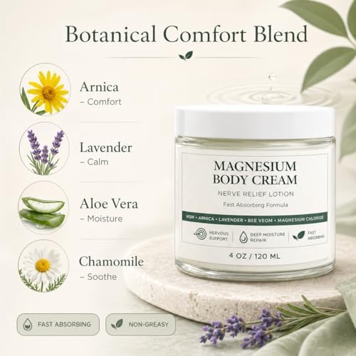 Magnesium Body Cream for Hands & Joints – Fast Absorbing Repair Lotion with Arnica, Lavender Oil, Aloe Vera & Chamomile, Non-Greasy Moisturizing Cream for Joint Comfort & Skin Nourishment (1 item) - Image 3