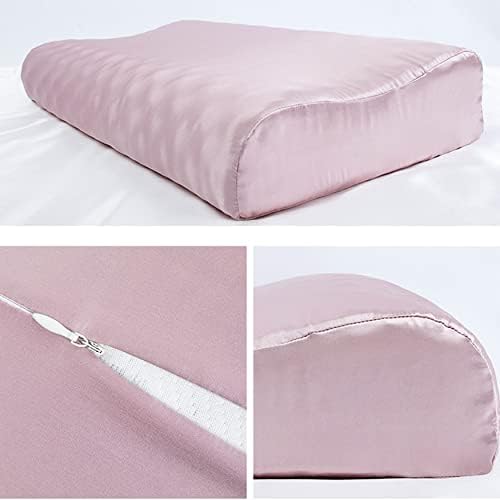 Silk Pillowcase for Memory Foam Pillow, Neck Pillow - Pure Mulberry Silk, Lotus Pink, 21" x 14.5" x 4.9"/4.2" - Image 3