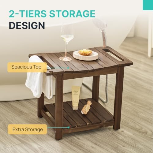 AVLORA Design 21" Premium Shower Bench with Built-in Handles - Walnut - Image 4
