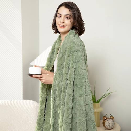 Aganear Fleece Throw Blanket for Bed Couch 90"x90" Sage Green - Image 6