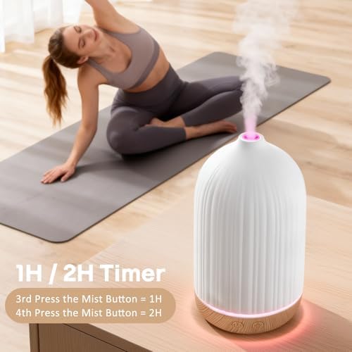 100ML Essential Oil Diffuser, Ultrasonic Cool Mist Aromatherapy Diffuser with Timer & 8-Color LED Light, Continuous & Intermittent Mist Modes, Auto-Off, Quiet Diffusers for Home Office Yoga - Image 4