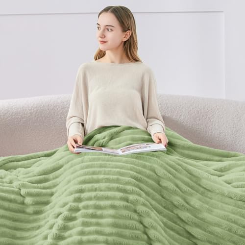 BEDELITE Ribbed Twin Blanket for Couch & Bed, Sage Green, 60"x80" - Image 3