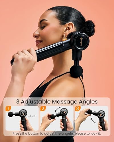 NAPRE Massage Gun,Massage Gun Deep Tissue with Extension Handle & 3 Adjustable Angles,Handheld Percussion Back Massager for Muscle/Neck/Body Pain Relief,6 Heads,Black - Image 2