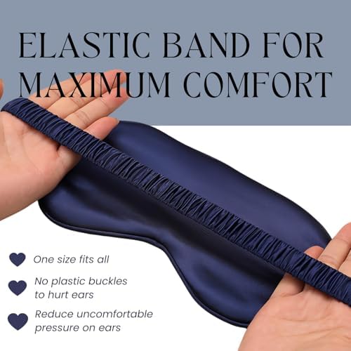 Navy Sleep Eye Mask, Blackout Silk Satin Travel Blindfold Set Women - Image 4