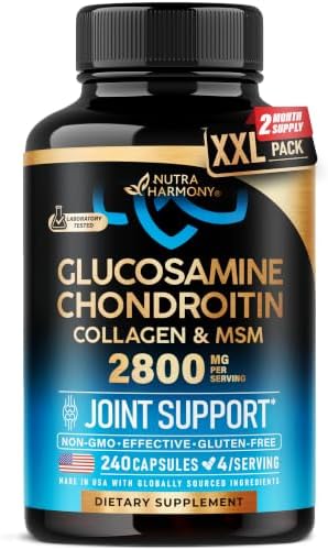 Glucosamine Chondroitin MSM Collagen - Joint Supplements 2800 mg - 240 Caps by NUTRAHARMONY