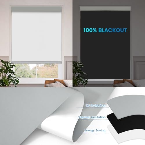 Motorized 100% Blackout Roller Shades – Custom Smart Blinds with Remote Control, Rechargeable Battery or Plug-in Motor, Tuya WiFi Optional, Home & Office Automatic Window Shades (Ash White/CH9391) - Image 4