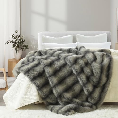 HORIMOTE HOME Luxury Faux Fur Throw Blanket, Non-Shedding 60"x80" Fur Blanket Throw, Ultra Soft Blankets for Bed, Couch and Sofa, Premium Soft, Thick Fluffy Throws, Grey Black Stripes - Image 6