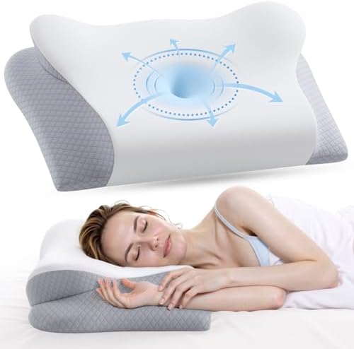 Memory Foam Neck Pillow - Ergonomic Contour Cervical Neck Pillow for Side Back Stomach Sleepers, 2-in-1 Orthopedic Neck Support Pillow with Cooling Pillowcase by Unknown